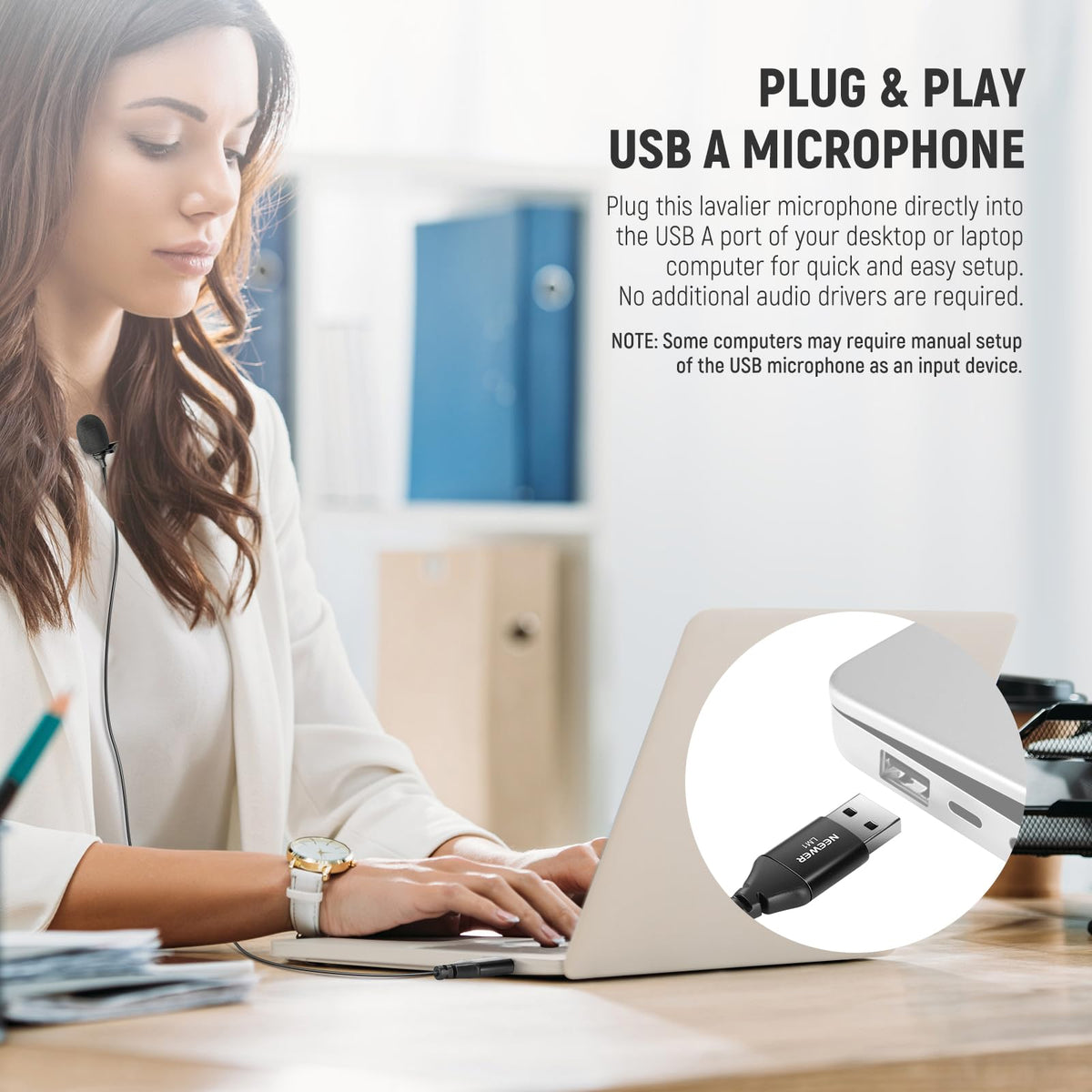 NEEWER LM1 USB A Lapel Microphone Mini Omnidirectional Clip On Lavalier Mic