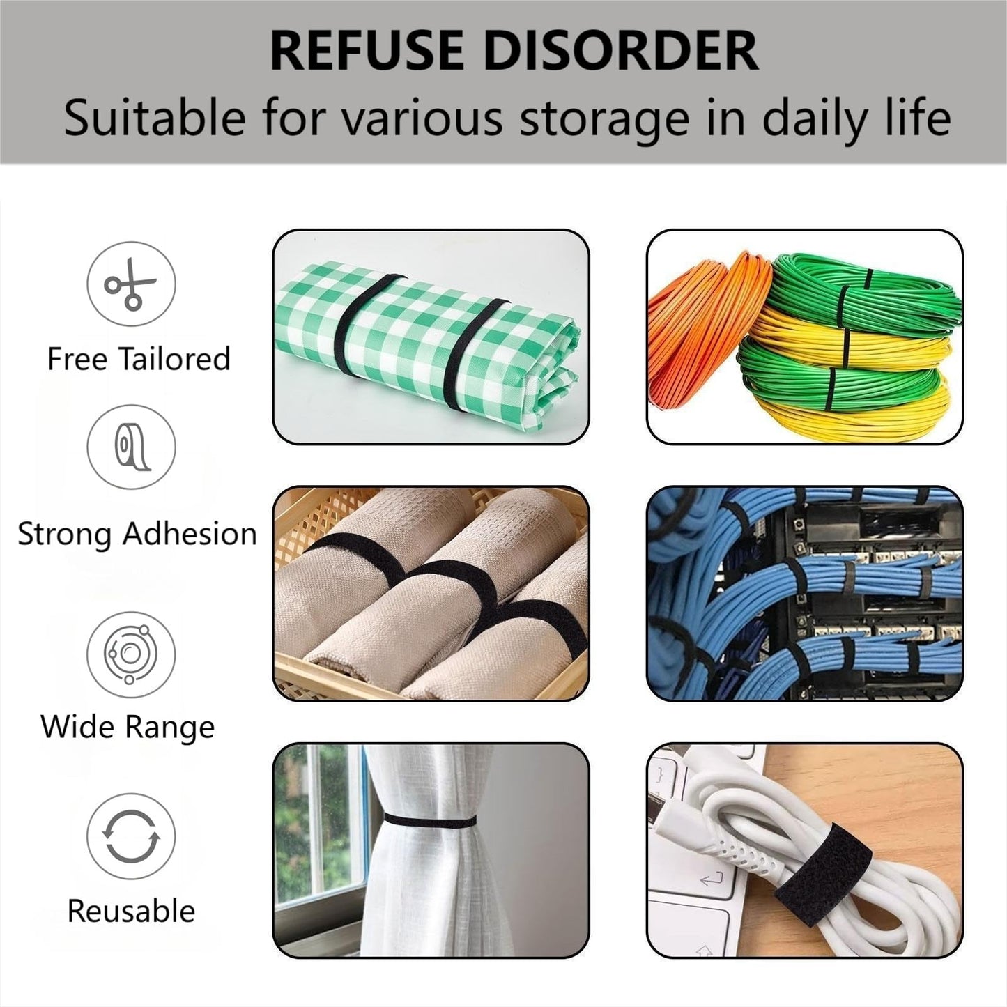 54 Yards x 1/2 Inch Reusable Cable Ties - BSELEYY Adjustable Cord Straps Cable Management Tape Cord Organization Straps Hook Loop Tape Cord Wrap