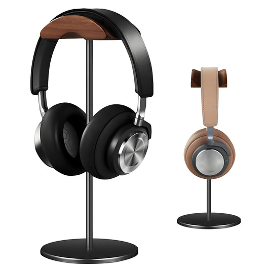 BEVCEFCC Headphone Stand Holder Headset Holder with Wood and Aluminum Desktop Headphone Stand Headset Stand for Desk with Solid Heavy Base Wood…