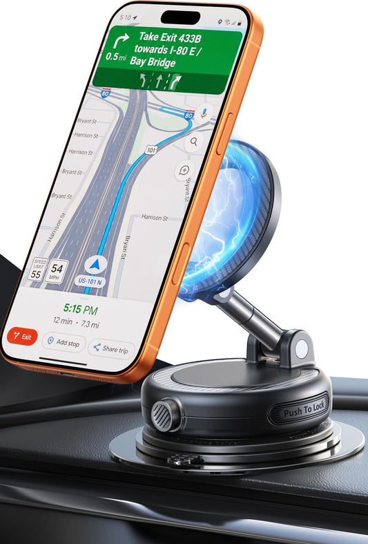 Moeila NeverFall Car Phone Mount for MagSafe, 89lbs Vacuum Suction, Strong Magnetic Dashboard & Windshield Mount, 360° Adjustable Phone Holder