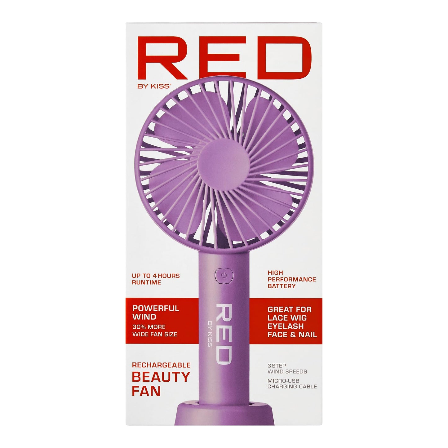 Red by Kiss Handheld Fan, Mini Portable Personal Desk Fan with USB Rechargeable, 3 Speed Long Lasting Powerful Small Fan for Makeup Travel Home Office