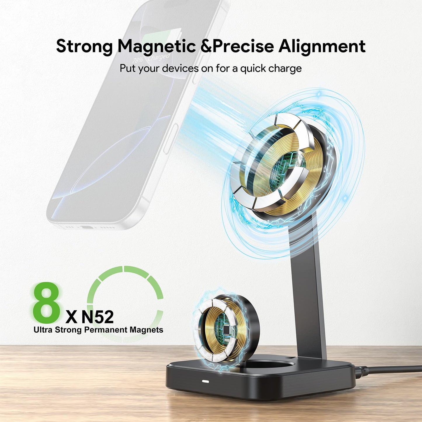 Esoulk 2 in 1 Wireless Charger for iPhone & Watch, 15W Fast Charging for Phone & 5W for Watch, Magnetic Wireless Charger Stand, Compact Foldable