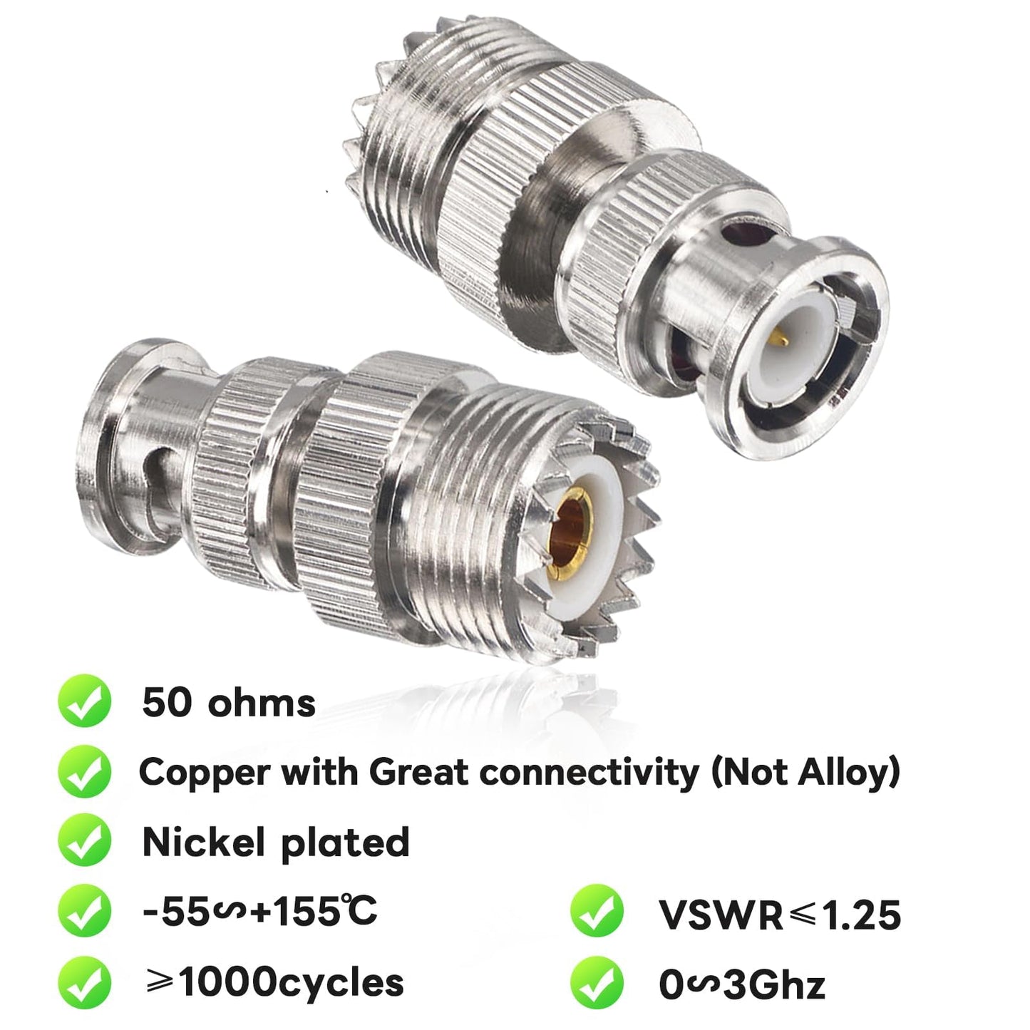 Boobrie 2pcs BNC UHF RF Coaxial Coax Adapter SO239 UHF Female to BNC Male Connector Low Loss Ham Radio Coax Adapter for RF Antennas/Wireless LAN