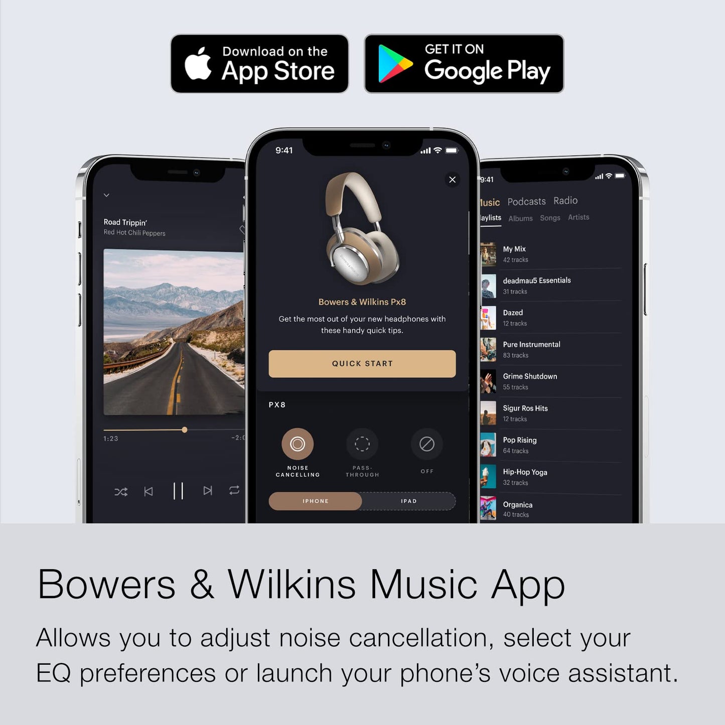 Bowers & Wilkins Px8 Over-Ear Wireless Headphones, Advanced Active Noise Cancellation, Compatible with B&W Android/iOS Music App, Premium