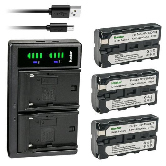 Kastar 3-Pack NP-F550/F570 Battery and LTD2 USB Charger Replacement for HVR-HD1000 HVR-M10 HVR-V1 HVR-Z1 HVR-Z5 HVR-Z7 HVR-AU1 HXR-MC1500 HXR-MC2000