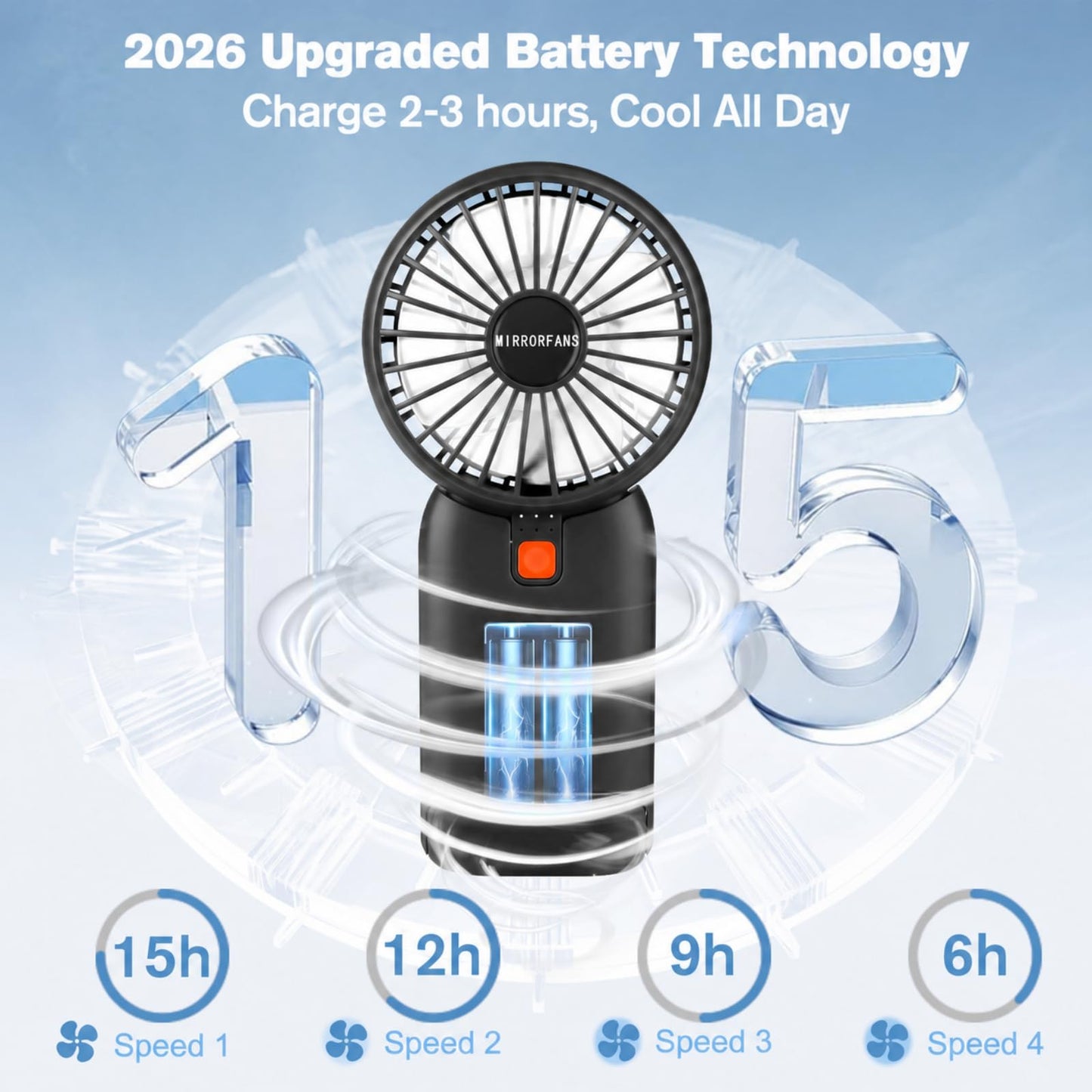 Breezefan Portable Handheld Fan, Mini Fan with Mirror, USB Rechargeable Desk Fan, 4 Speed Adjustable Battery Powered, Portable for Travel, Home