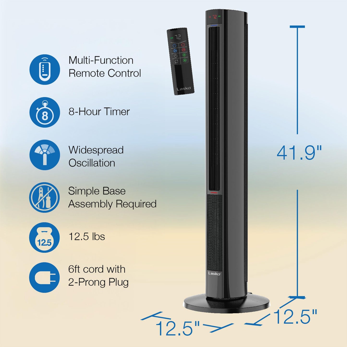 Lasko 1500W Oscillating All Season Tower Fan and Space Heater w/4 Quiet Fan Speeds, 3 Heat Settings, Auto-off Timer, & Remote for Home & Office, Black