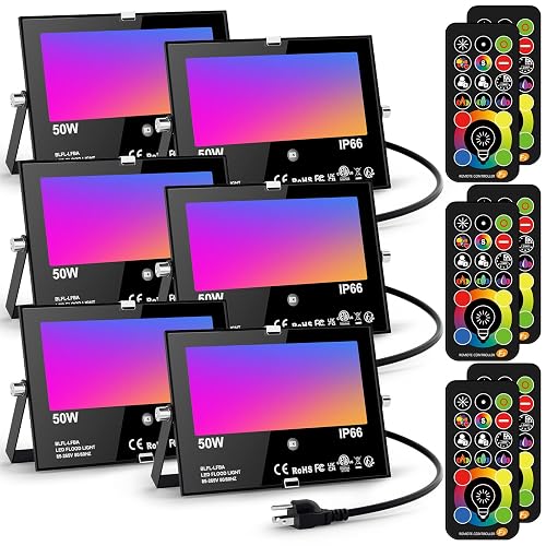 LED Flood Light Outdoor 500W Equivalent Color Changing Landscape Lighting, 24H Timing+120 Colors Strobe+2700K Warm White+DIY Flash, IP66 Waterproof Up