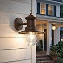Lucande Outdoor Wall Lantern, Rust Finish Farmhouse Exterior Sconce, Clear Glass Porch Decor Wall Light for Front Door Garage Patio, Outside Lights