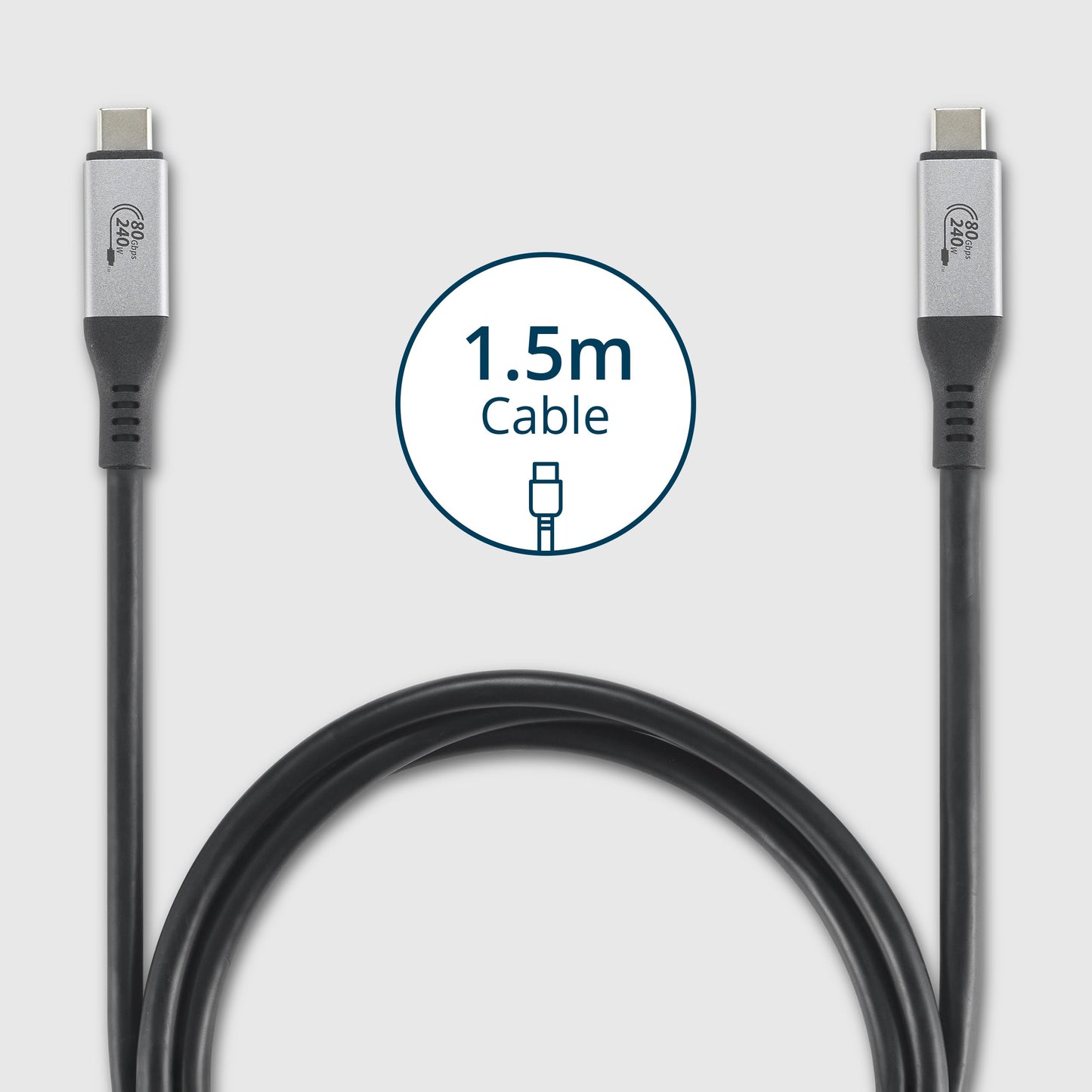 Kensington USB4® Cable 1.5m, 80Gbps, Supports up to 8K Video, up to 240W Power Delivery (PD 3.1), Compatible with USB-C Docking Stations (K32301WW)