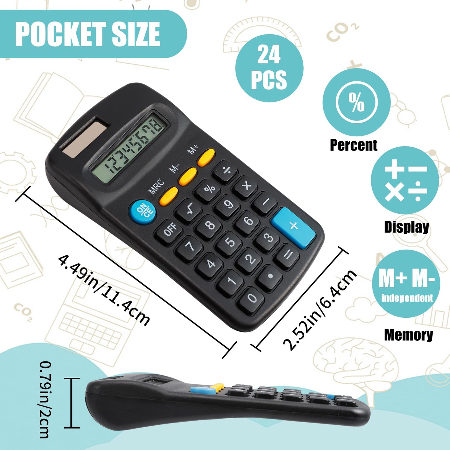 Dyrfolm 24 Pieces Pocket Size Mini Calculators,Pocket Calculator,Solar Battery Dual Power Desktop Calculators,8 Digit Display Basic Calculator