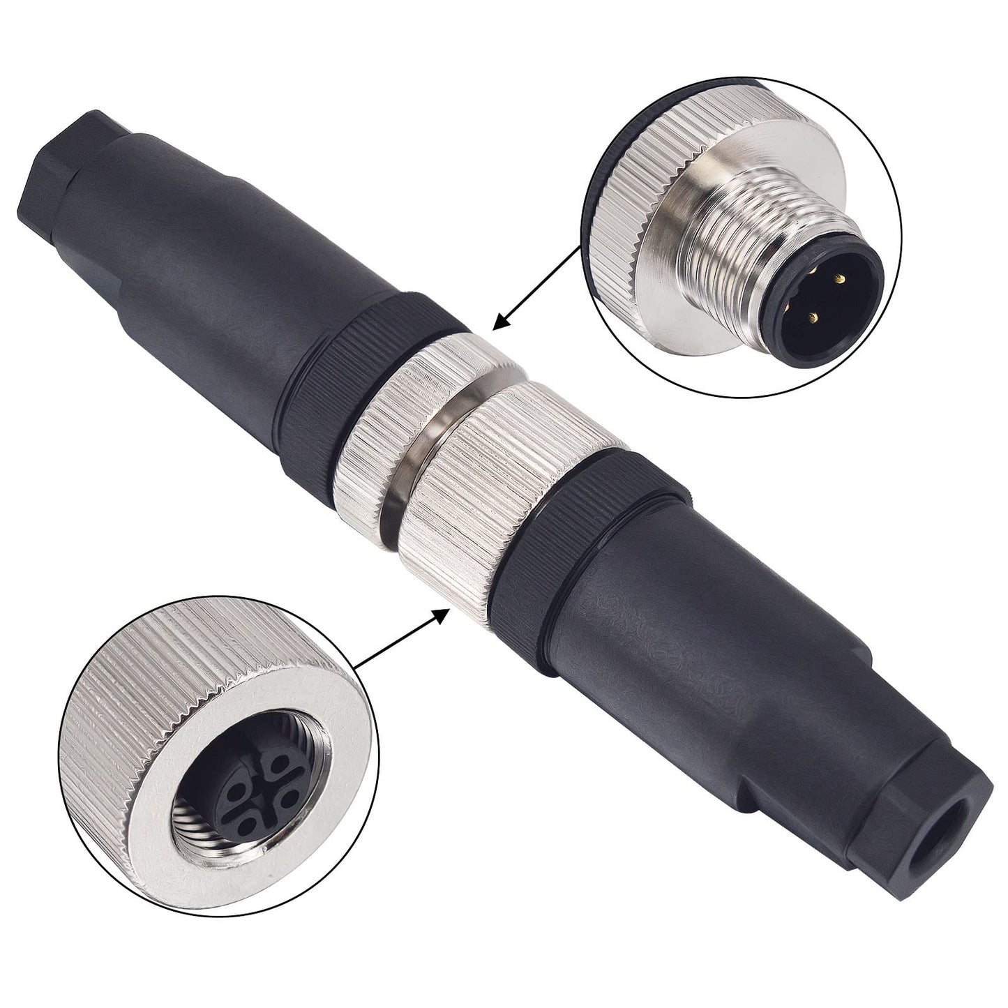 Aviation Connector Plugs,Lonlonty 12mm 4-Pin Male Aviation Wire Connector Plug, AC 250V 5A IP67 M12 Chassis Connector Socket,Pack of 4