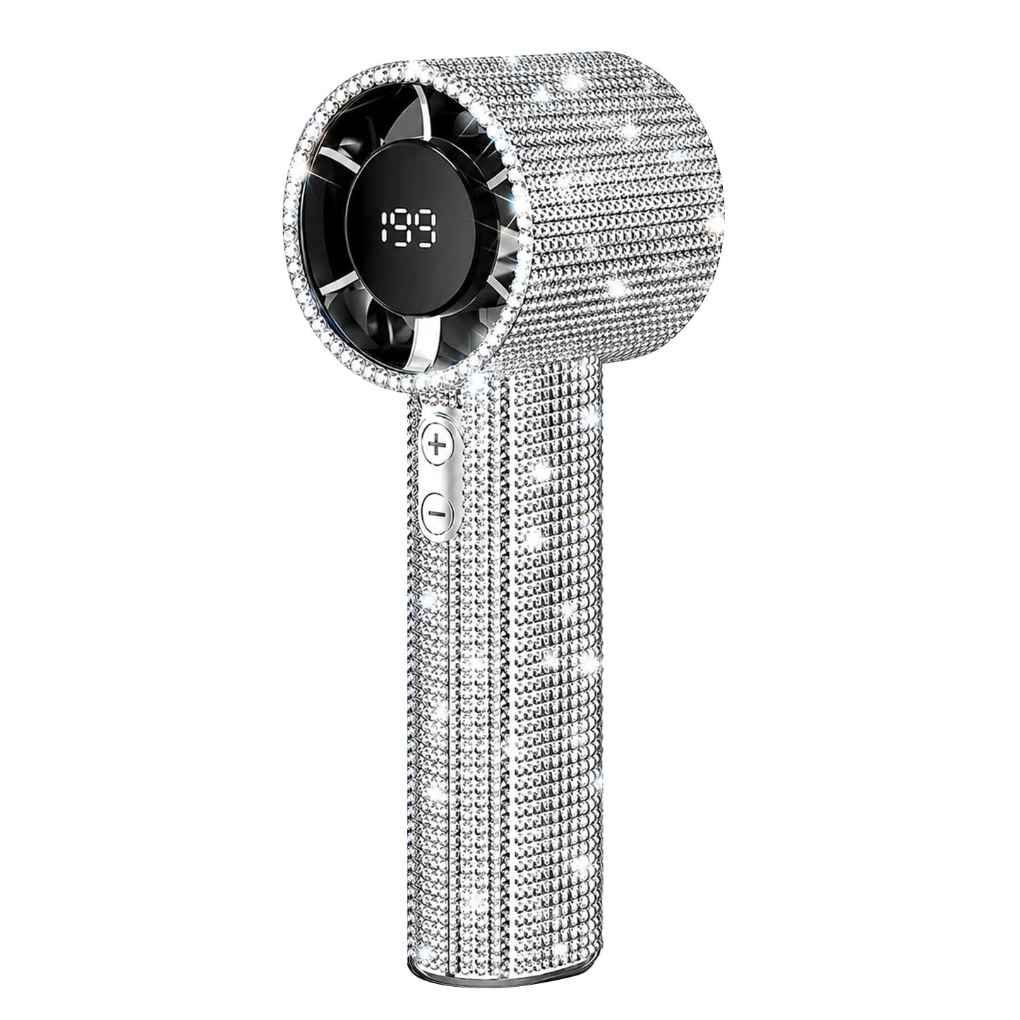 StarJazz Bling Rhinestone Handheld Turbo Fan, Portable Rechargeable Mini Wind Cannon with LED Digital Display, 5 Gears 199 Adjustable Wind Speeds