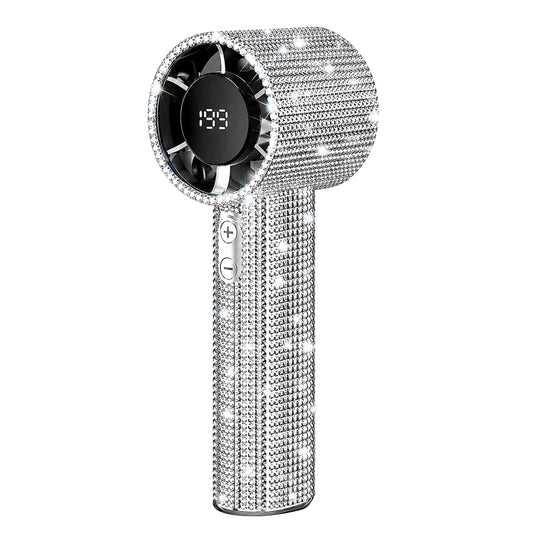 StarJazz Bling Rhinestone Handheld Turbo Fan, Portable Rechargeable Mini Wind Cannon with LED Digital Display, 5 Gears 199 Adjustable Wind Speeds