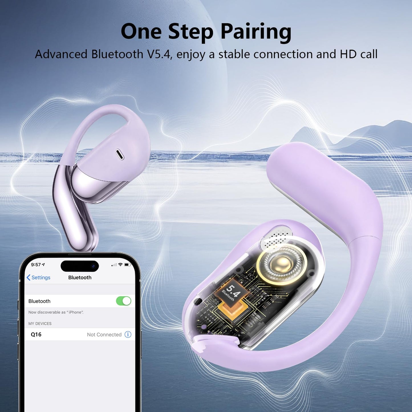 2026 Open Ear Headphones,Over Ear Buds Clip Wireless Earbuds Built-in Mic Earhook,Bluetooth LED Display,60H Playtime Touch Control Ultra-Comfort