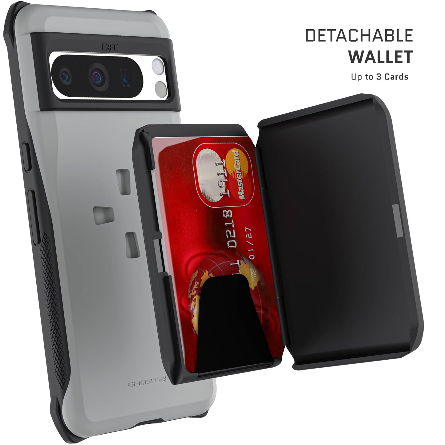 Ghostek Exec Wallet Case for Google Pixel 8 Pro - Magnetic Credit Card Holder, Compatible with Wireless Charging, Kickstand (6.7 Inch, Gray)