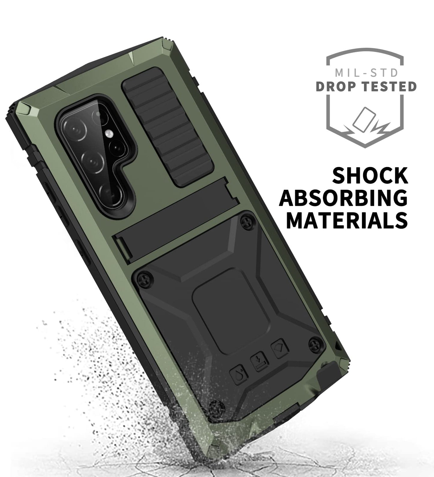Simicoo Compatible with Samsung S23 Ultra Metal Military Case with Stand Screen Protector Camera Protection Rugged Heavy Duty Shockproof Full Body