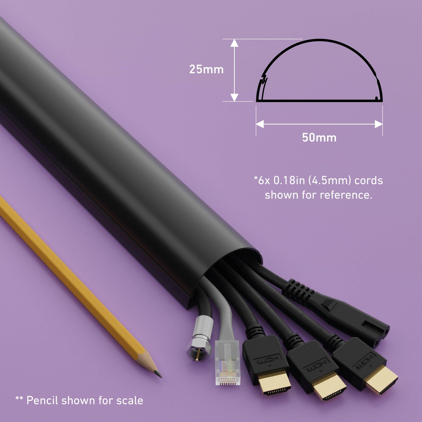 D-Line Half Round Cord Hider, Patented Cable Cover, Hide TV Wall Mount Wires, Raceway for Cords, Decorative Wire Covers, Paintable, Adhesive Cable