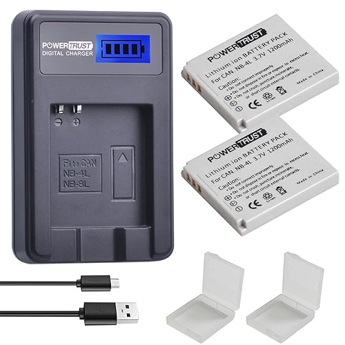 PowerTrust 2-Pack 1200mAh 3.7v NB-4L Battery and LCD USB Charger for Canon PowerShot ELPH 100 HS, 300 HS, 310 HS, SD1000, SD1100 is, SD1400 is, SD200
