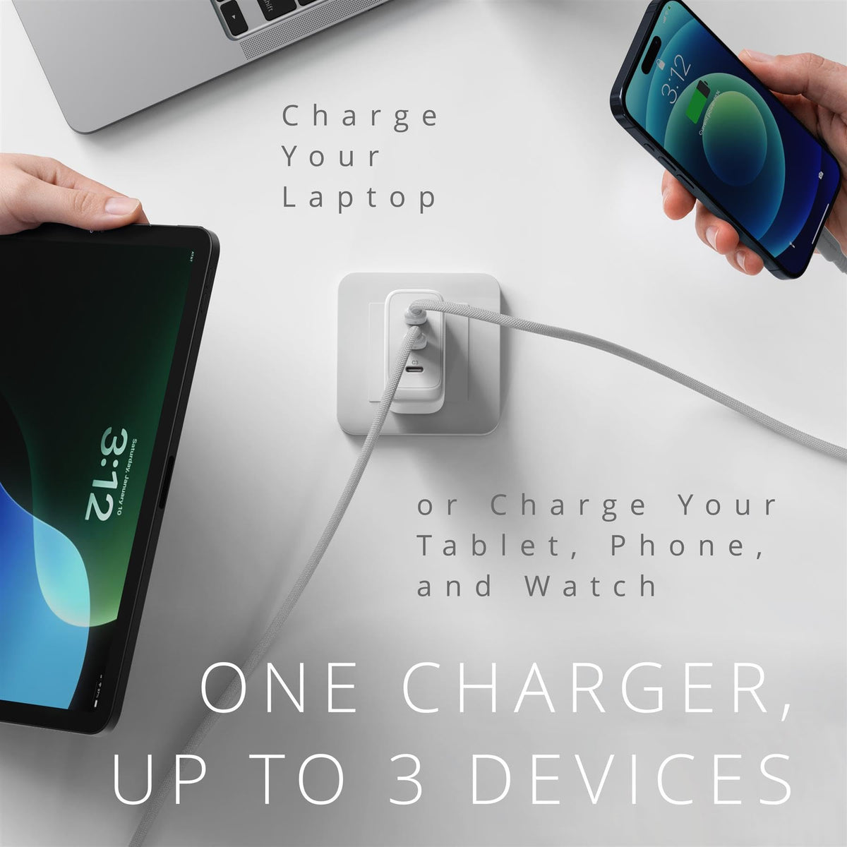 Kensington 70W USB?C GaN Power Adapter, 3?Port Fast Charger with Power Delivery for Laptops, Tablets & Smartphones (K38101NA)