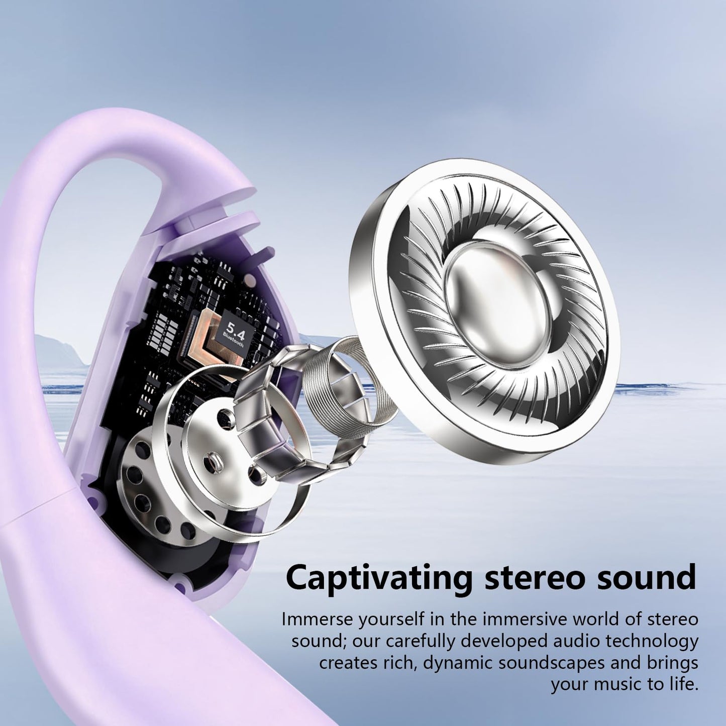 2026 Open Ear Headphones,Over Ear Buds Clip Wireless Earbuds Built-in Mic Earhook,Bluetooth LED Display,60H Playtime Touch Control Ultra-Comfort