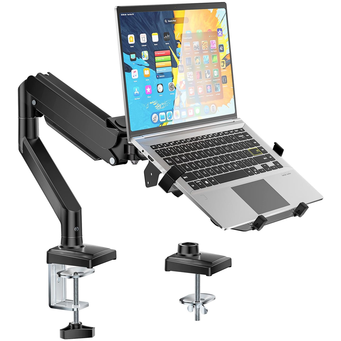 WALI Single Arm Laptop and Monitor Desk Mount for 17" Notebook and Up to 32" Screen, 2-in-1 Adjustable Monitor Arm with Laptop Tray, VESA 75x75
