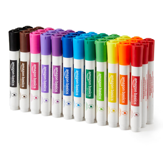 Amazon Basics Low-Odor Dry Erase Whiteboard Markers, Chisel Tip, Quick-Dry, 12 Assorted Colors, 36-Pack
