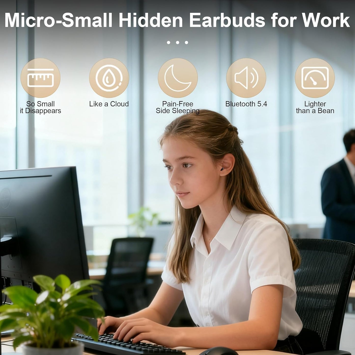 Invisible Mini Earbuds for Small Ear Canals, Smallest Wireless Bluetooth in-Ear Headphone for Work & Daily Use, Soft Silicone Ergonomic Fit, Micro Ear