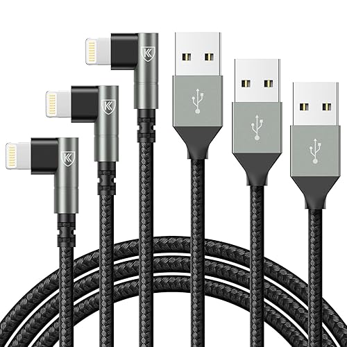 90 Degree iPhone Charger 6FT, [Apple MFi Certified] 3Pack Fast Charging Cables Cord,6Feet Right Angle Nylon Braided USB Lightning Cable for iPhone…