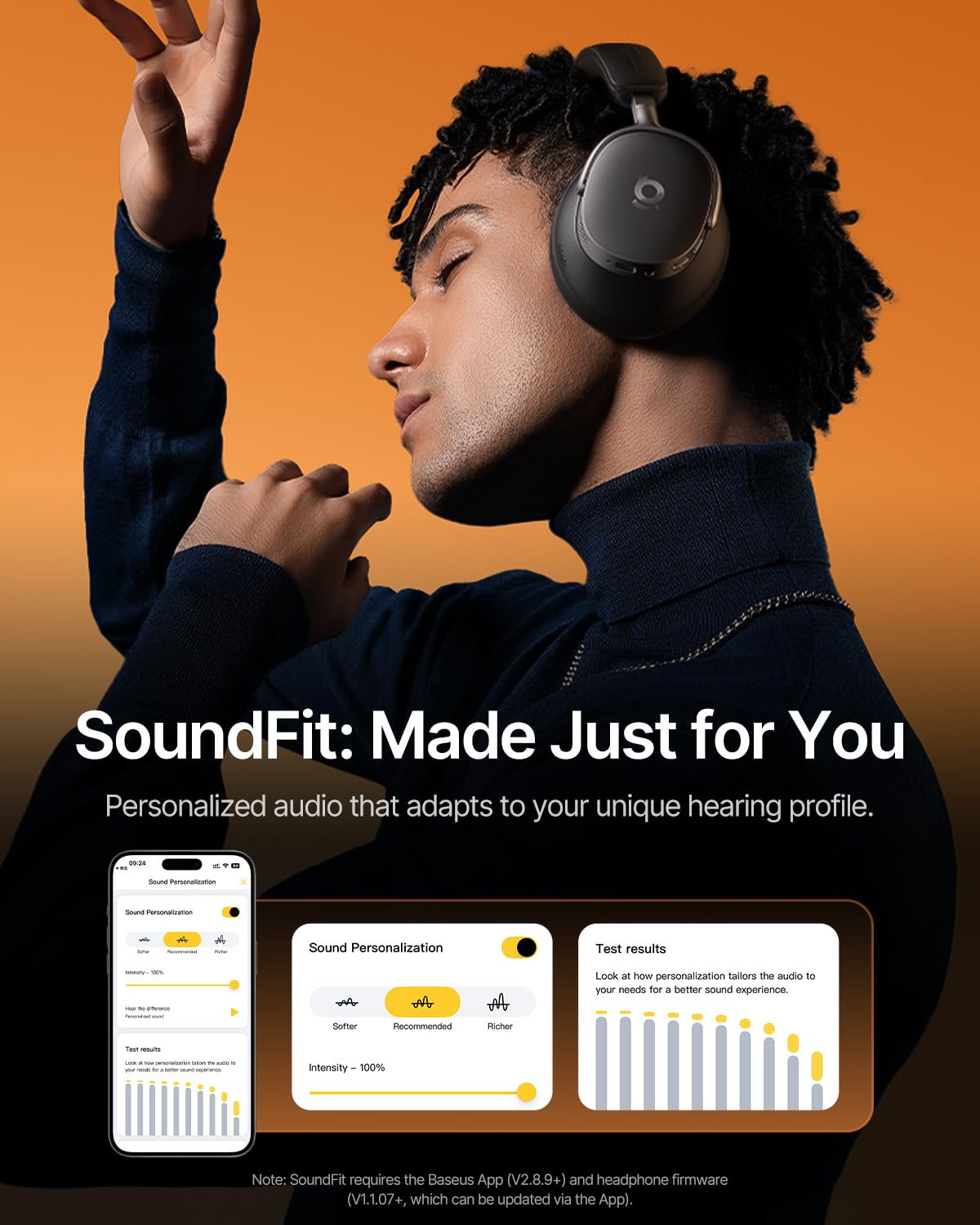 Baseus Inspire XH1 Adaptive Active Noise Cancelling Headphones, Sound by Bose, Dolby Audio, Premium Real-Time Adaptive ANC, Adaptive Tuning Rich…