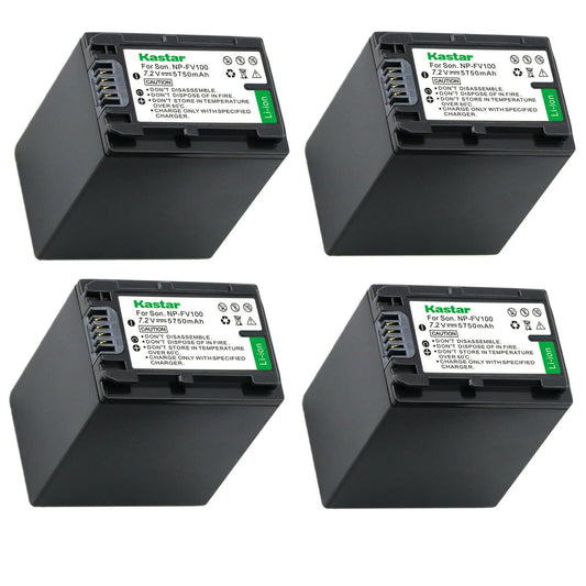 Kastar 4-Pack NP-FH100 Battery Replacement for Sony HDR-UX7, HDR-UX9, HDR-XR100, HDR-XR105, HDR-XR106, HDR-XR200, HDR-XR500, HDR-XR520 HXR-MC1