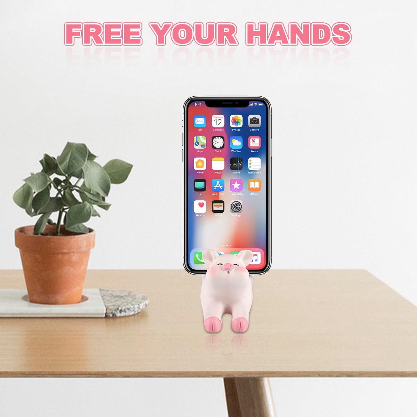 Seninda Cute Pig Phone Holder - Pink Resin Cellphone Stand for Desk, Animal Desktop Accessory and Office Decor
