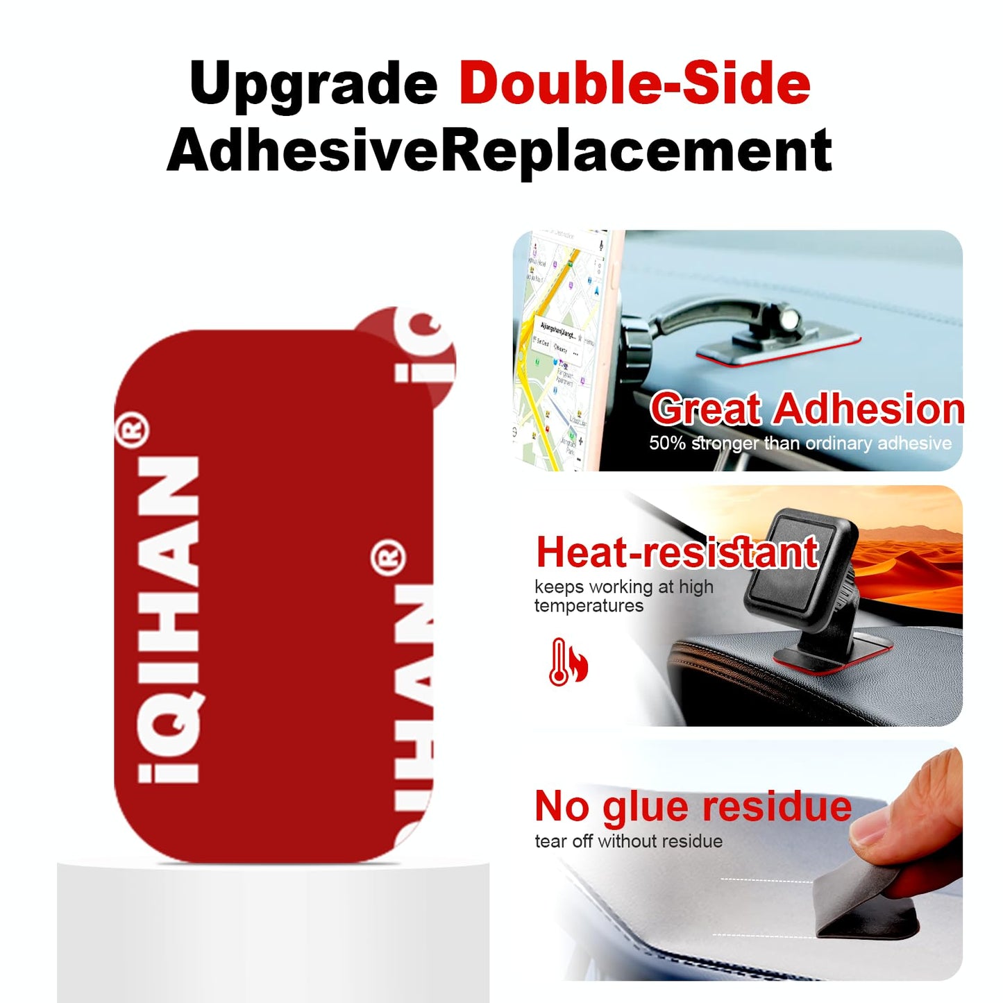 Adhesive Sticky Pads Replacement Mounting Tape, 8pcs Double-Sided Sticky Pads for Dashboard Magnetic Car Phone Holder Mount, Heavy Duty Sticker