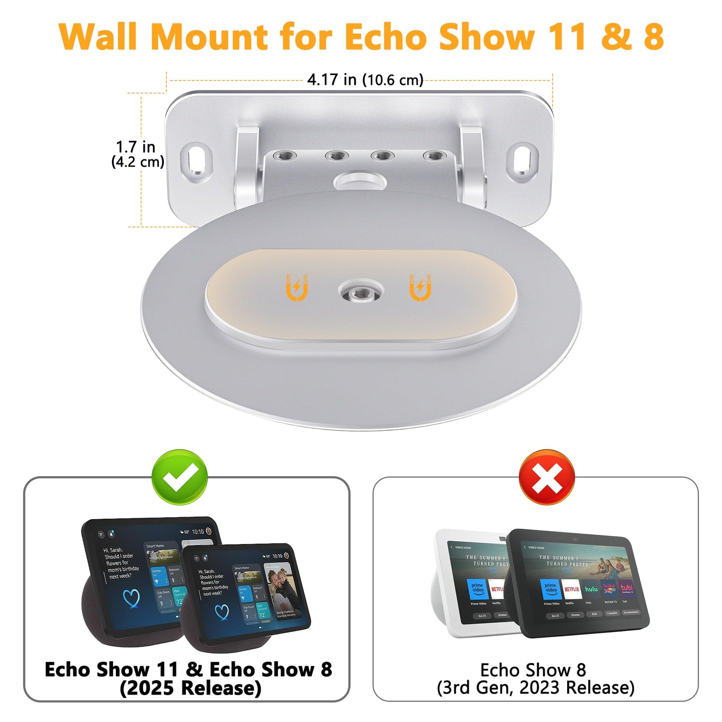 Laivli Wall Mount Compatible with Echo Show 8 4th Gen and Echo Show 11 2025, Space-Saving Aluminum Wall Holder, Horizontal Swivel & Up-Down Tilt, Easy