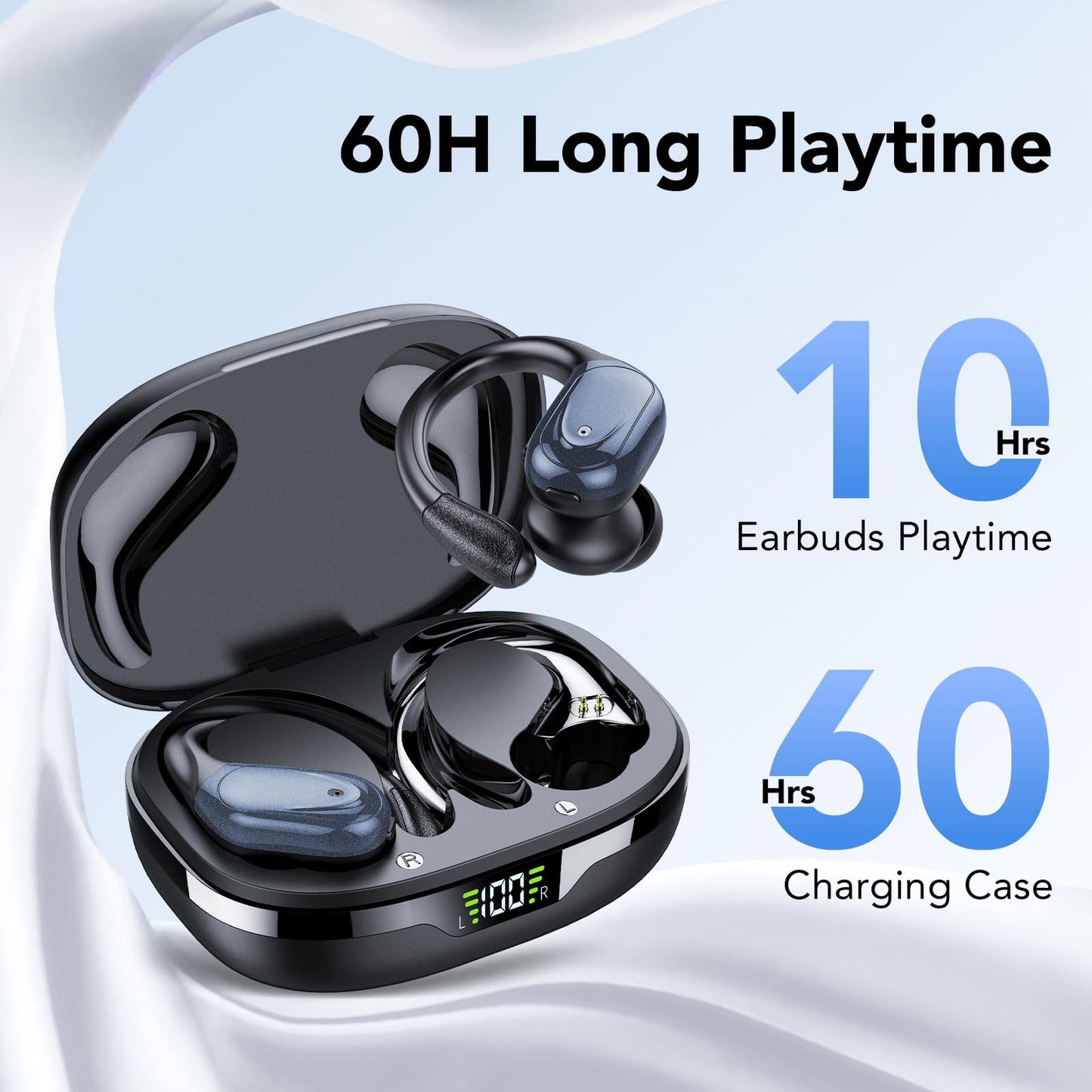 Ear buds Wireless Earbuds Bluetooth 5.3 Headphones 60hrs Playtime with Digital Display Sports Wireless Headphones with Earhook Deep Bass IPX7
