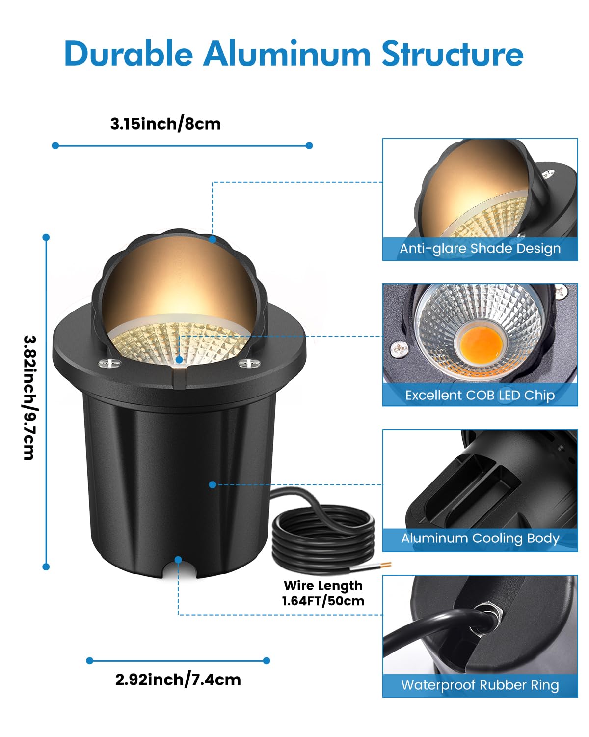 HIBOITEC Low Voltage Landscape Lights, 12W LED Outdoor In-Ground Lights 1200LM Waterproof IP67 Landscape Lighting, Anti-Glare Die-Cast Aluminum Garden