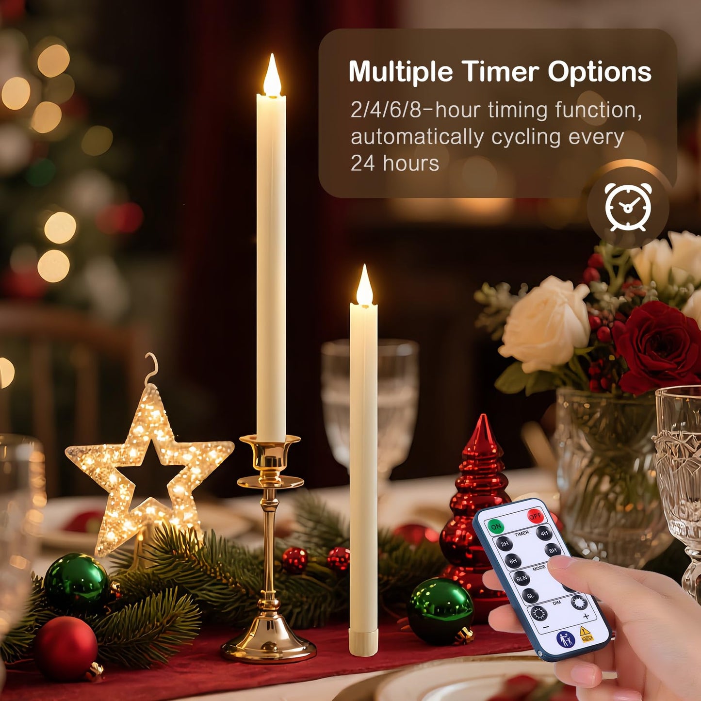 yunsheng 11 Inches Flameless Taper Candles Flickering with Remote & Timer, Set of 6 Battery Operated LED Window Candles, Ivory Plastic LED Candlestick