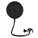Melon Audio Pop Filter for Microphone - Sponge Layered Pop Wind Screen with Enhanced Flexible 360° Gooseneck Clip Metal Arm (includes Extra Filter)