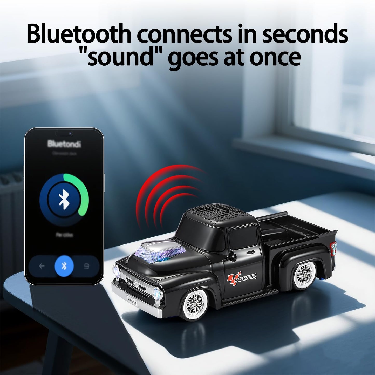 WSTER WS-538 Retro Pickup Truck Bluetooth Replica Speaker - Portable Wireless Car Model Speaker with FM, TWS, LED Party Lights, USB/TF Playback