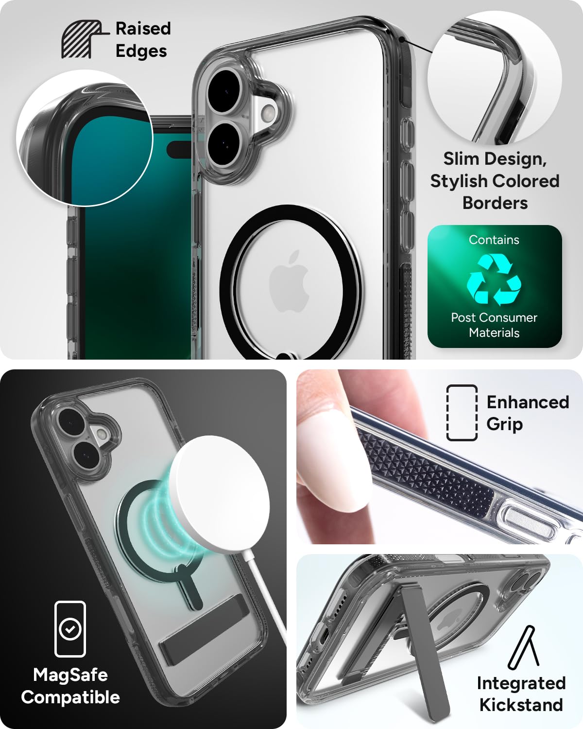 ZAGG Santa Cruz Snap with Kickstand Case for iPhone 16 Plus - MagSafe Compatible, 13ft Military-Grade Drop Protection, Reinforced with Graphene, Slim