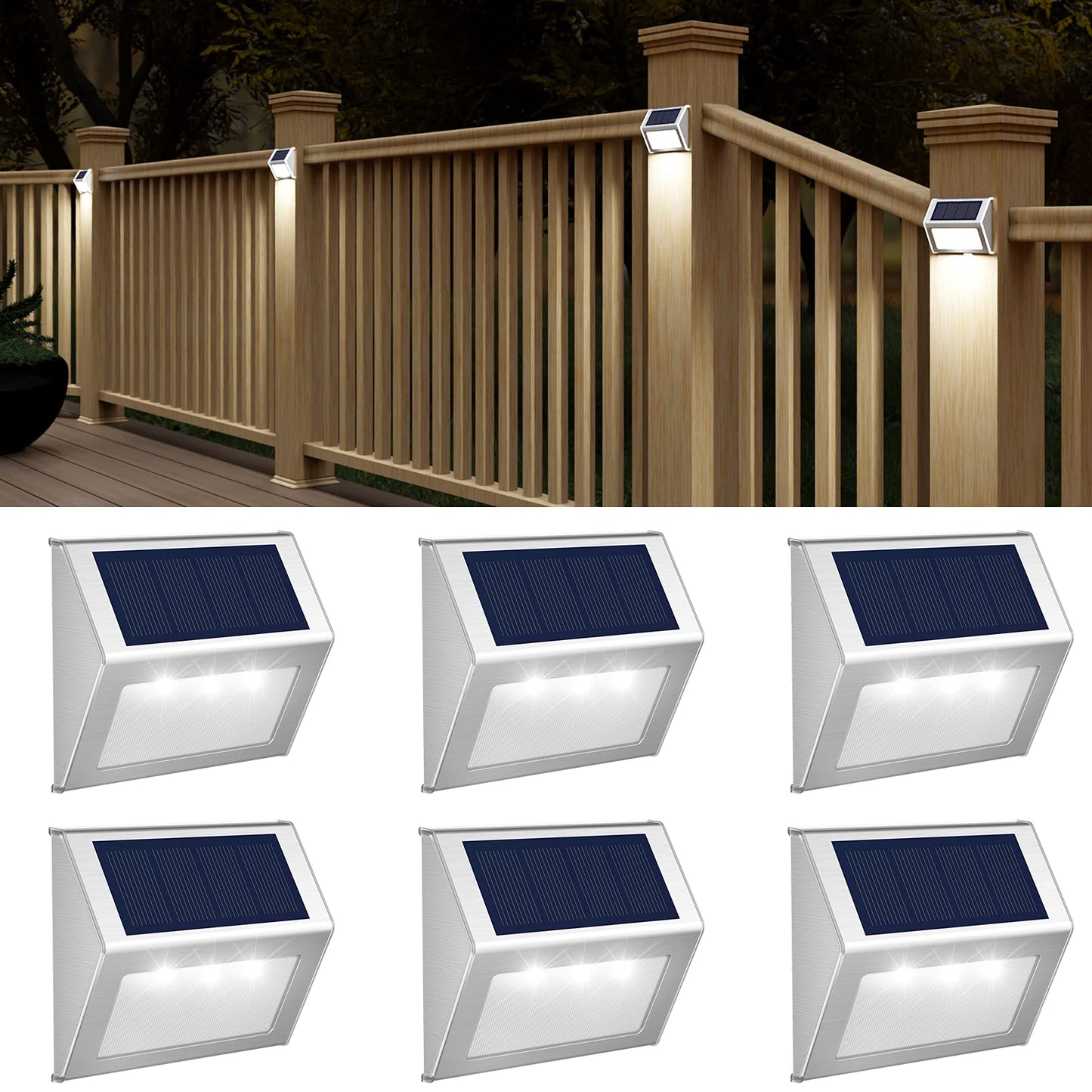 JSOT Outdoor Solar Lights - Solar Powered Deck Lights Waterproof Light for Fence Post Light Outside for Backyard Patio Stair Wall Lighting, 3LED Cool