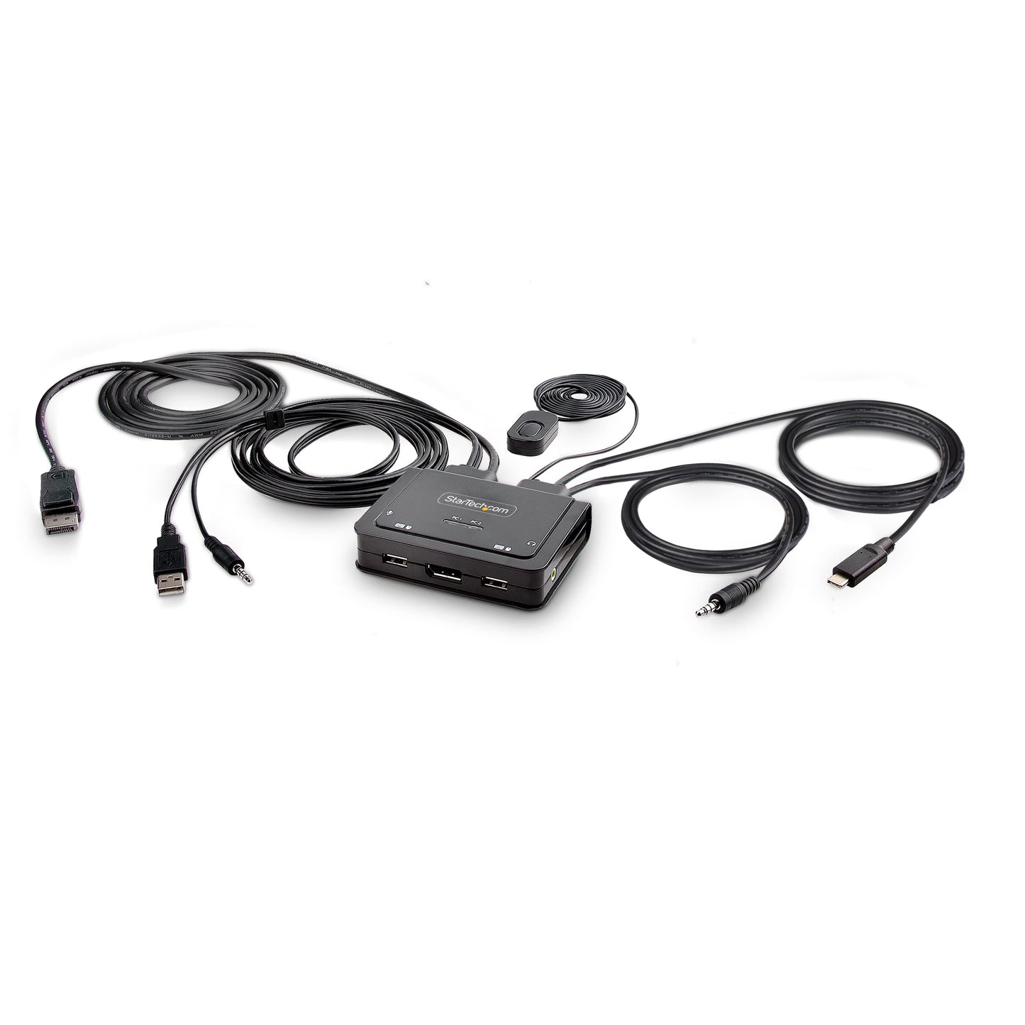 StarTech.com 2-Port Hybrid USB-C DisplayPort Cable KVM Switch, 4K 60Hz, Compact KVM with 6ft/1.8m USB-A/DP/Audio & 4ft/1.2m USB-C Integrated Cables