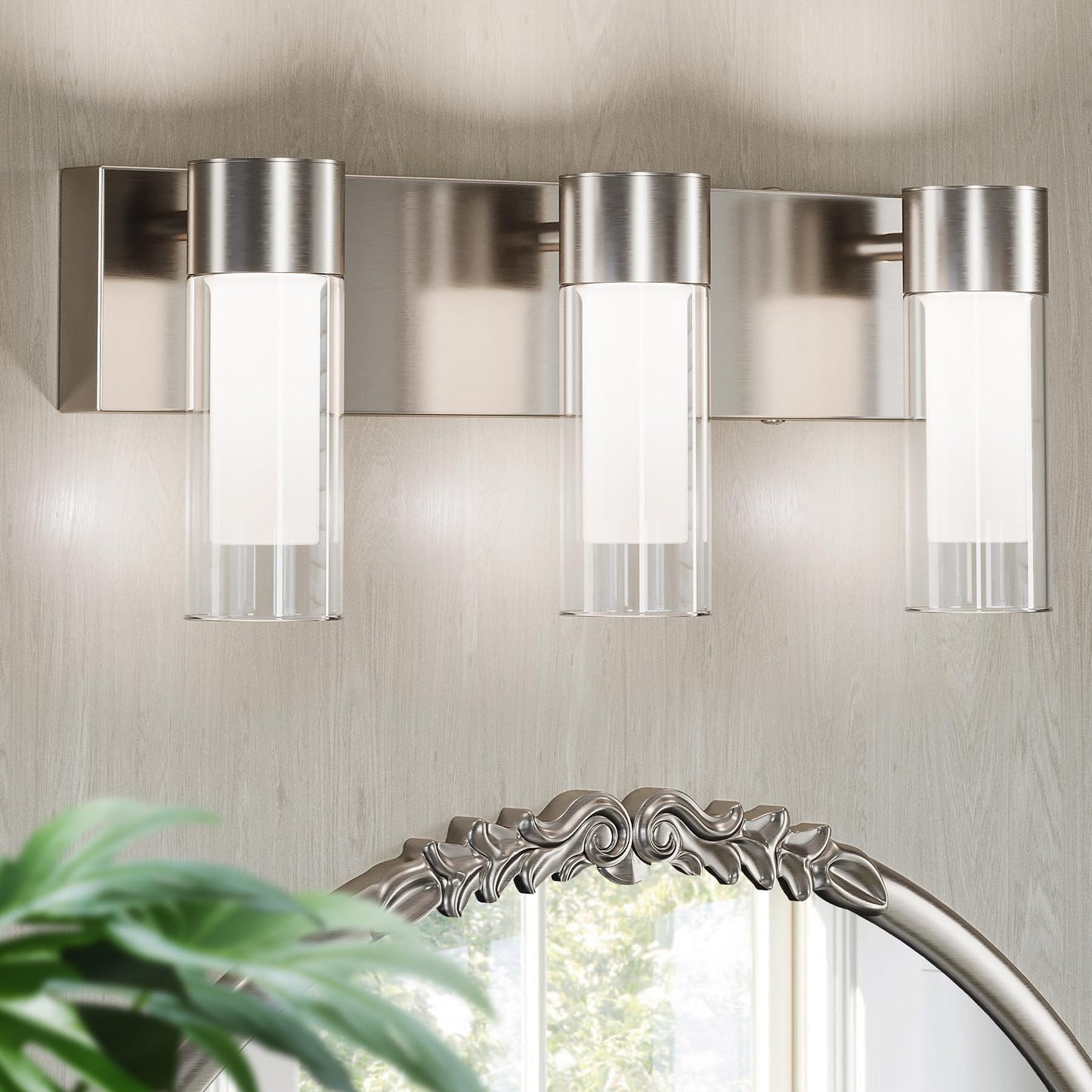 Tribesigns LED Bathroom Light Fixtures, 3-Light Vanity Lights Over Mirror, Wall Lights with 3 Color Modes & Sand Nickel Finish, Wall Sconces