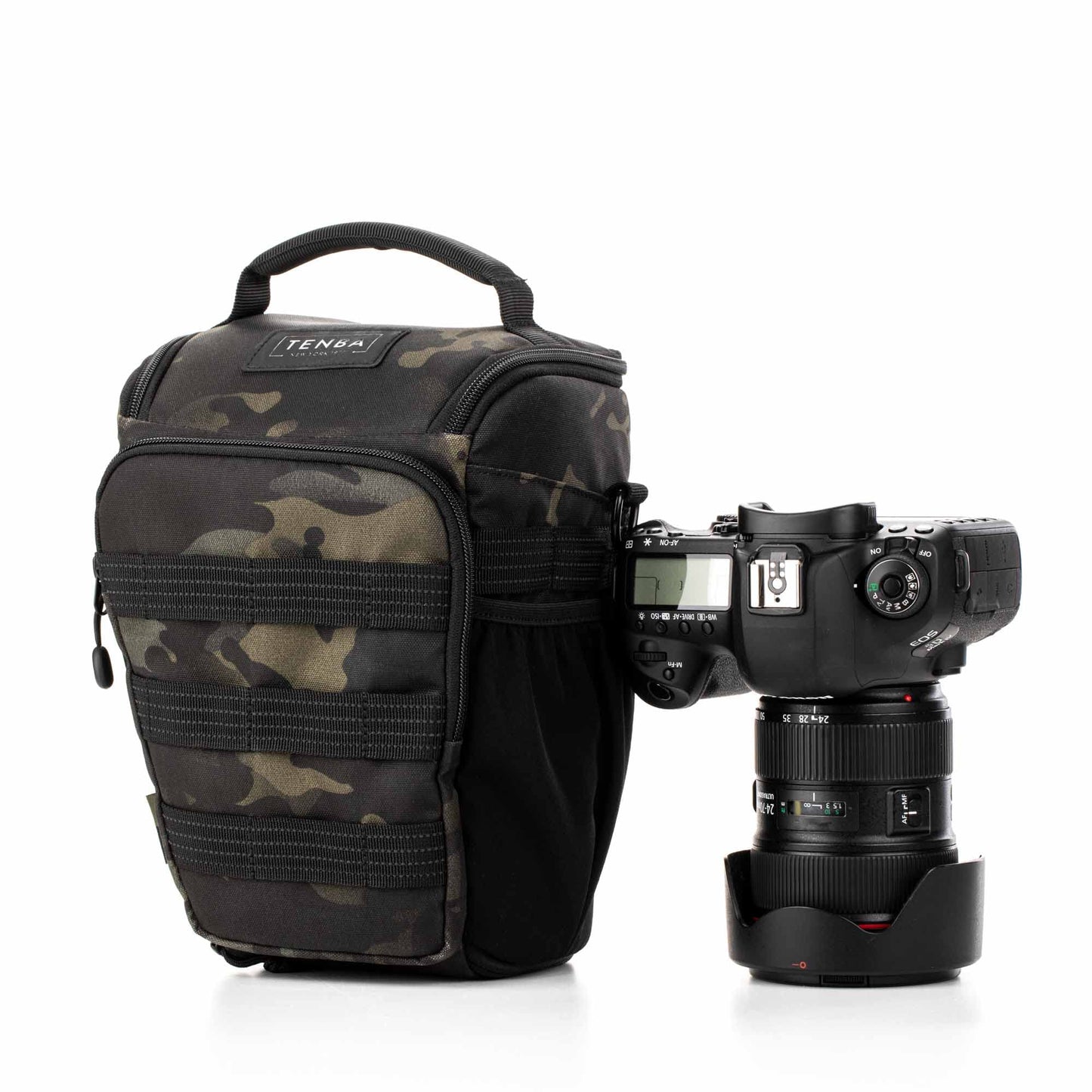 Tenba Axis v2 4L Top Loader Camera Bag for DSLR or Mirrorless Camera with Attached 24-70mm (or 70-200mm 2.8 When Bag is expanded) - Multicam Black