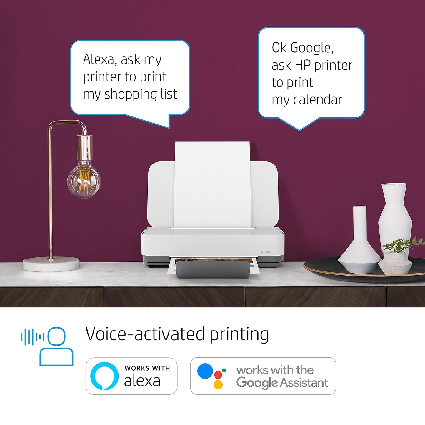 HP Tango Smart Wireless Printer - Mobile Remote Print, Scan, Copy, Instant Ink, Works with Alexa(2RY54A),White
