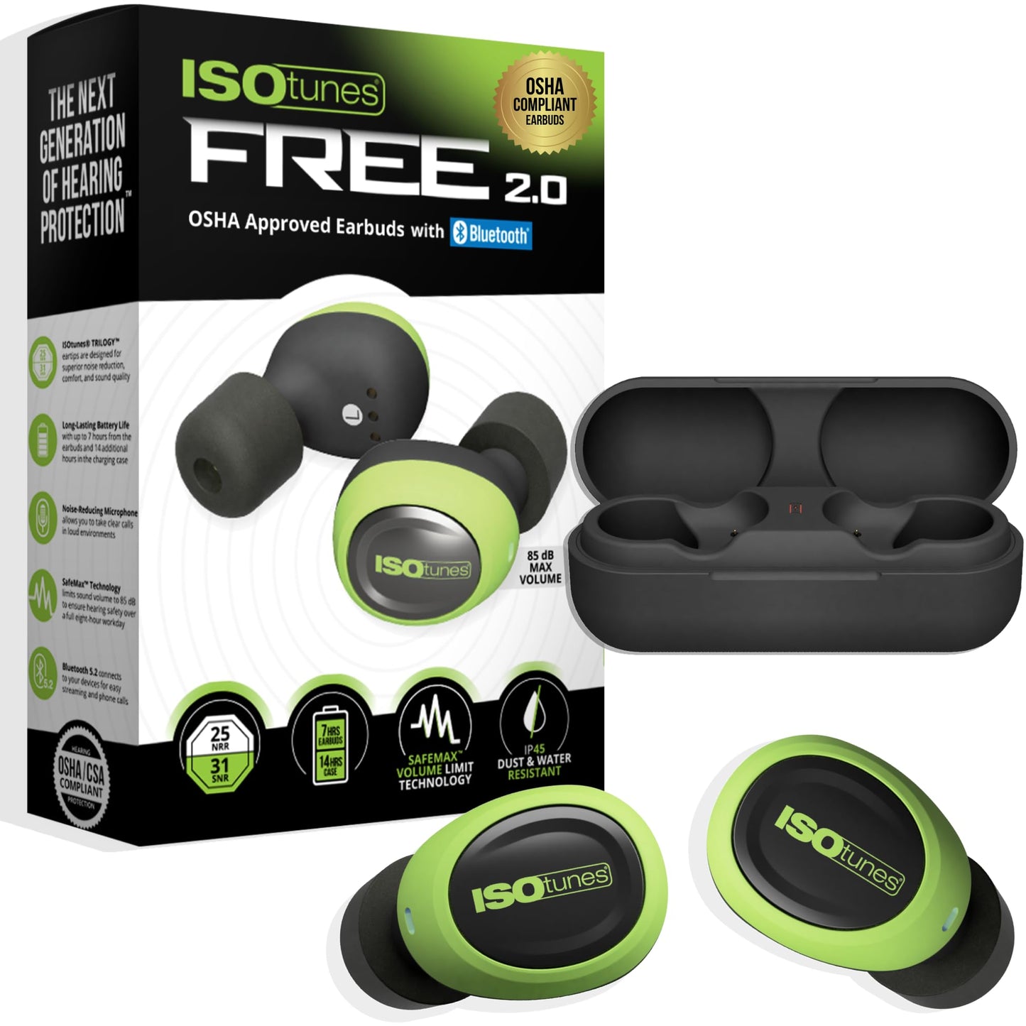 ISOtunes Free 2.0 Bluetooth Hearing Protection, OSHA Compliant Work Earbuds