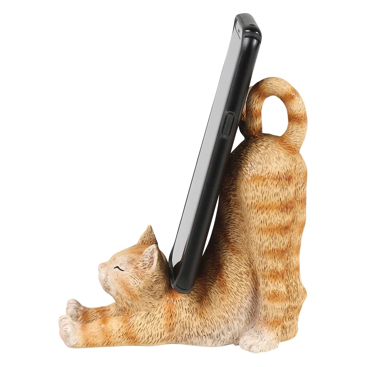 WHAT ON EARTH Cat Cell Phone Stand for Desk Cute Phone Holder for Desk Cat Desk Accessories for iPhone or Android, Orange Tabby