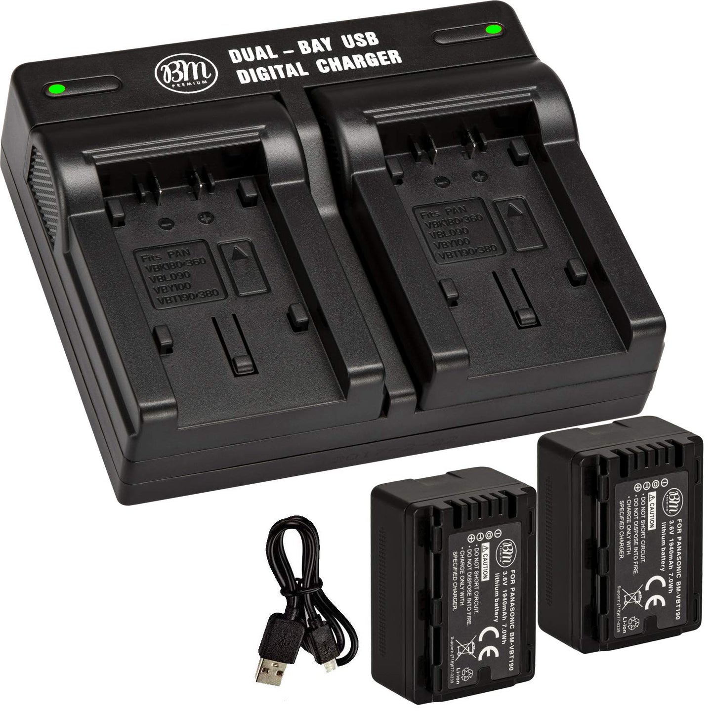 BM Premium 2 VW-VBT190 Batteries and Dual Battery Charger for Panasonic HC-V800K, HC-VX1K, HC-WXF1K, HCV510, V520, V550, V710, HCV720, HC-V750