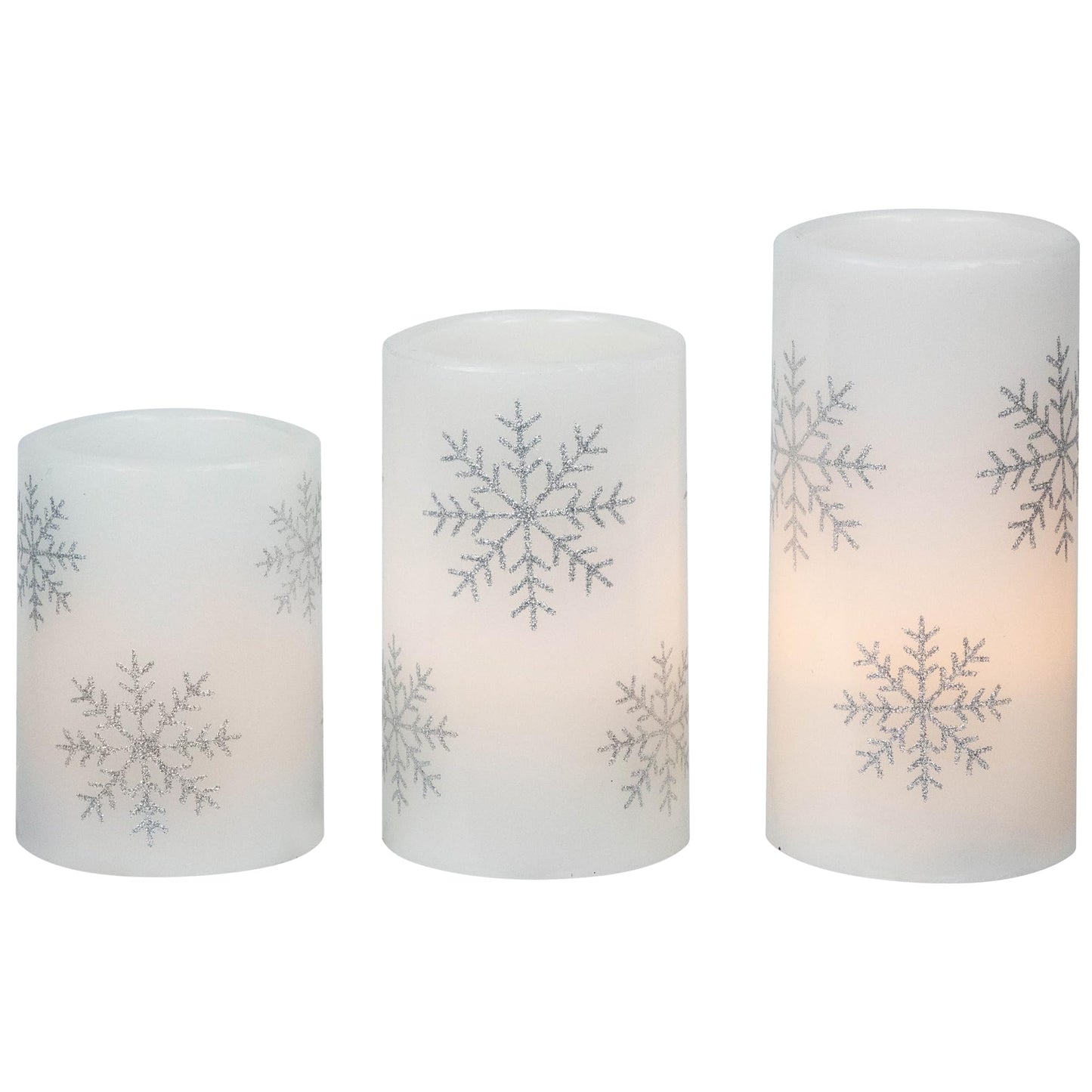 Northlight LED Flameless Flickering Wax Pillar Snowflake Christmas Candles - 6" - Set of 3