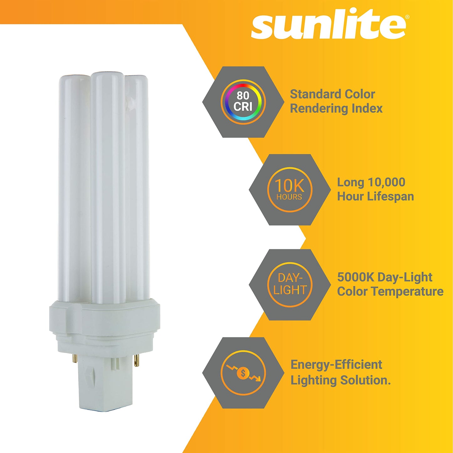 Sunlite FDL28 Fluorescent Quad Tube Plug-in Bulb, 28 Watt, 10,000 Hour Life Span, GX32D-3 Base, 1350 Lumens, for Fluorescent Ceiling Fixtures, Lamps